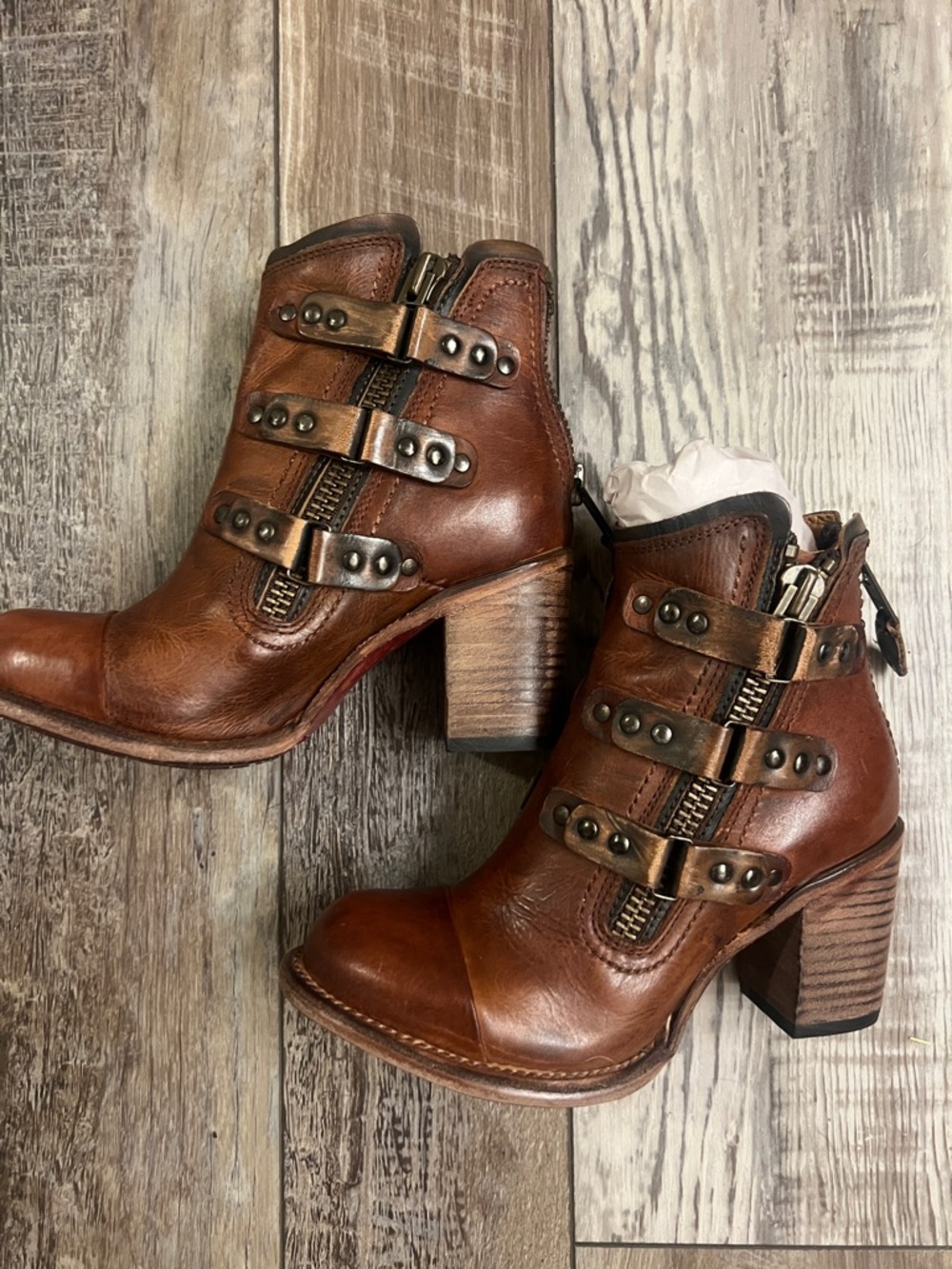 Freebird by Steven Beckett Brown Leather Buckle Ankle Boots - size 7